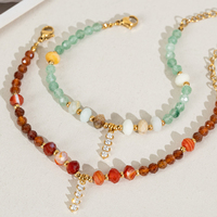 Gelang manik-manik batu mata harimau alami desain vintage original anti luntur dengan liontin kristal, dapat diatur, perhiasan wanita