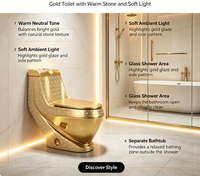 WC intelligent monobloc moderne en céramique dorée, à poser au sol, facile à nettoyer, surface lisse, cuvette allongée, double chasse, à débit lent, pour salle de bain