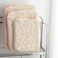 Sac de protection pour tablette en peluche en forme de cœur, tendance, doux et moelleux, avec fermeture éclair, pour ordinateur portable, portable, antichoc, pochette de rangement