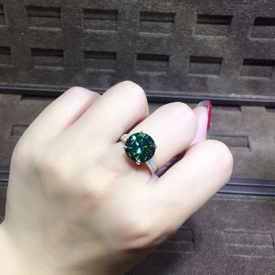 Green Halo 3 Carat moissanite Engagement wedding adjustable diamond cut Ring for Women