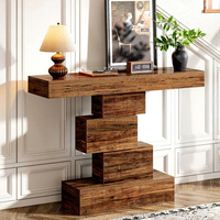 Table console géométrique moderne à niveaux en bois, table d'appoint traditionnelle pour entrée et couloir, meuble de salon durable et facile à nettoyer