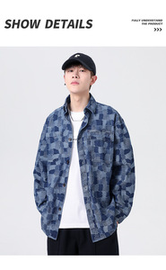 <span class=keywords><strong>Camicia</strong></span> di <span class=keywords><strong>Jeans</strong></span> a Scacchi Trendy Primavera-Autunno, Stile Coreano a Maniche Lunghe per Uomo, Moda High Street Bianco e Nero - Product Image 3