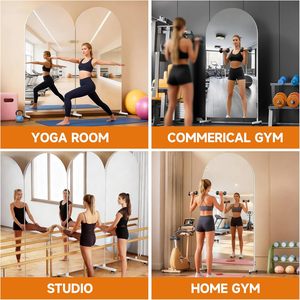 Espejo Arqueado de Cuerpo Entero con Ruedas 360 °   Espejo de pie giratorio con ruedas y cristal templado HD para yoga, estudio de danza y <span class=keywords><strong>gimnasio</strong></span> en casa - Product Image 3