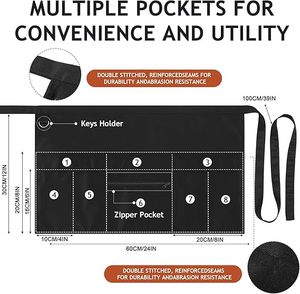 Tablier personnalisé avec logo imprimé, motif artistique, avec poches, pour restaurant, cuisine, café, chefs, serveurs, serveuses, demi-tabliers - Product Image 2