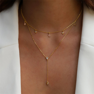 จี้เพชรรูปหยดน้ำประดับดาวเคลือบทองคำแท้ 18K สร้อยคอคลาวิเคิลสำหรับผู้หญิง เงินแท้ S925 - Product Image 4