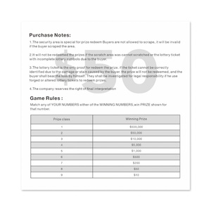 Game Cock Lucky Jackpot Scratch Win Security Data Texture Size Logo Fully Custom Scratch Off Lottery - Product Image 4