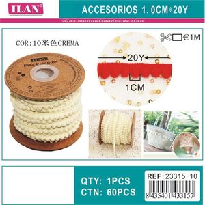 ริบบิ้น Ilan Pom-Pom ขนาด 1 ซม. x 20 หลา สีครีม สำหรับงานฝีมือและของตกแต่ง - Product Image 2