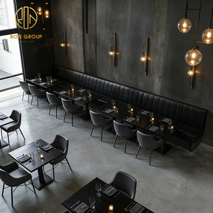 Ensemble de mobilier industriel en cuir noir facile à nettoyer pour restaurant de restauration rapide, <span class=keywords><strong>table</strong></span> et chaises, banquette et bancs de coin - Product Image 4