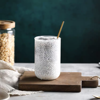 Gobelet à café en verre rond en borosilicate personnalisé avec logo, 420 ml, pas cher, avec paille, forme ronde, gobelet en verre pour café et thé