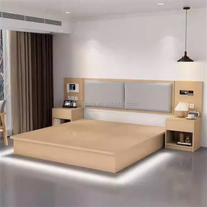 Modern Hotel Bedroom Set <b>Twin</b> Double Wooden <b>Bed</b> <b>Frame</b> with Soft Headboard Nightstand For Economy Express Hotel Guest Room - Product Image 5