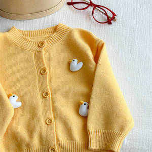 <b>Girls</b> Knitted <b>Cardigan</b> Yellow 857 <b>White</b> Solid Color Cartoon Duck Design Autumn Sweater Cotton Material Single Breasted - Product Image 3