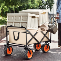 Chariot pliable en acier à quatre roues avec double freinage, idéal pour pique-nique, camping et aventures en extérieur, facile à ranger, portable, 150L, vente en gros OEM