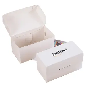 Caja de papel blanco rectangular impresa con logotipo personalizado de grado alimenticio para pastel, rosquillas, Bagel, sándwich, pastelería, rollo de pastel, pan, panadería para llevar