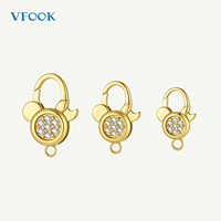 Connecteurs de bijoux VFOOK multi-tailles motif Mickey, fermoirs mousquetons en or massif 18 carats résistants à l'usure pour assemblage DIY