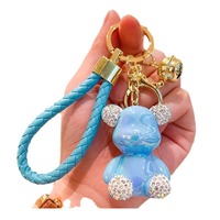 Porte-clés Ours Violent en Strass Électroplaqué Style Anime Mignon, Pendentif de Clé de Voiture Tendance, Bijou Cadeau pour Couple