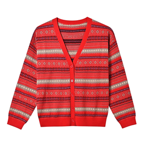 2025 nuevos artículos Casual francés rayas diseño botón Color bloque superior largo mujer cuello en V cárdigan de punto - Product Image 2