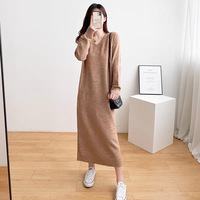 Nouvelle Robe Pull Femme Hiver Col V Bretelles Fines Longueur Mi-Mollet Ample Droite Tricotée Nylon/Coton