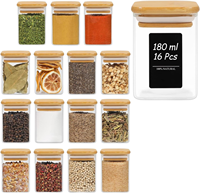 12 pots à épices en verre écologiques, compatibles lave-vaisselle, avec couvercles en bambou, 8 oz, carrés, résistants à la chaleur, en borosilicate, pour le stockage des aliments