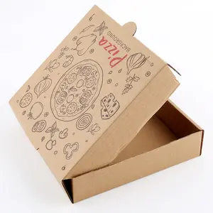 الجملة مخصص حجم كرافت ورقة المموج البيتزا الكرتون تحلل المتاح مخصص رخيصة علب بيتزا مع شعار