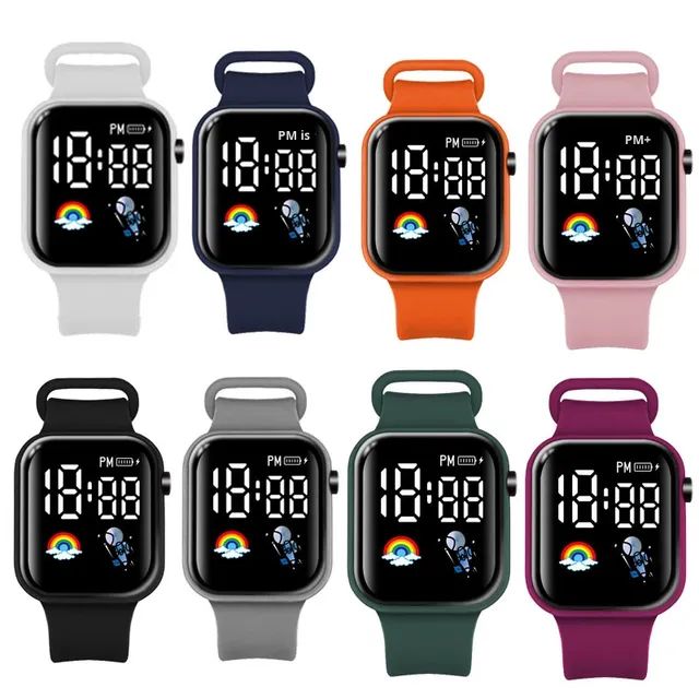 2023 Cross-Border New Astronaut Button LED Digital Plastic Electronic Watch Fashion Square Student Couple 35mm
