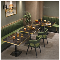 Maßgefertigte Kommerzielle Sitzecken Metalltisch und Stühle Grünes Ledersofa-Set für Restaurant Café