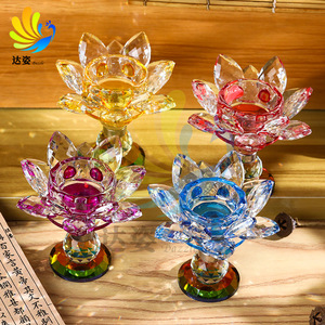 Dazzle Crystal Lotus Candle Holder Colorful Religious Offering Lamp Heat Resistant Windproof <b>Candlestick</b> For Buddhist Use - Product Image 4