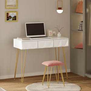 Factory Direct Hairpin Legs White 3D Effect Drawers Dressing Table with Velvet <b>Stool</b> and 360. Swiveling Mirror Set - Product Image 3