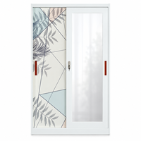 Armoire moderne en acier imprimé avec portes coulissantes, motif feuille de teck, pour rangement de chambre à coucher