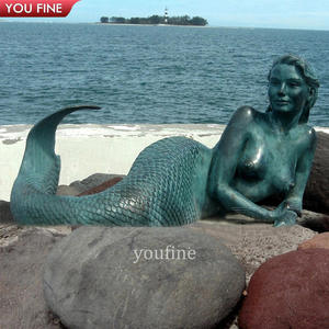 YOUFINEカスタムクラシックガーデンプールライフサイズ鋳造ブロンズ人魚イルカとカメの彫刻 - Product Image 6