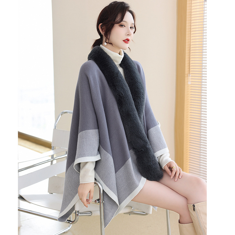 Осенне-зимняя новая свободная вязаная накидка шарф из искусственного лисьего меха шаль вязаный кардиган