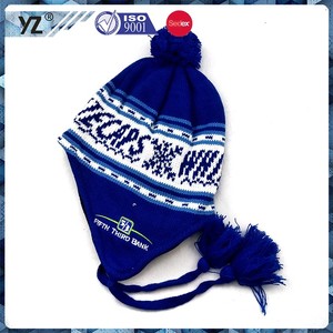 Yz Phong Cách Mới Puffball Mùa Đông Mũ Chất Lượng Cao Dệt Kim Tai Cuff Beanies Mũ Với Pom Pom - Product Image 5