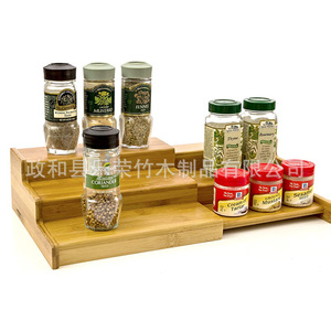 Étagère à épices en bambou à trois niveaux avec étagère de rangement pour l'organisation des assaisonnements de cuisine - Product Image 1