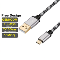 LUNG KAY Grosir Kabel Pengisian Cepat 3A Micro-USB 2.0 Berlapis Emas 1,8 Meter dengan Jalinan Nilon Konduktor Tembaga Murni untuk Kamera Komputer