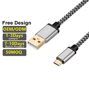 LUNG KAY Wholesale 1.8-Meter Gold-Plated <b>Micro</b>-USB 2.0 Nylon Braid 3A Fast Charging Cable Pure Copper Conductor <b>Camera</b> Computer - Product Image 1