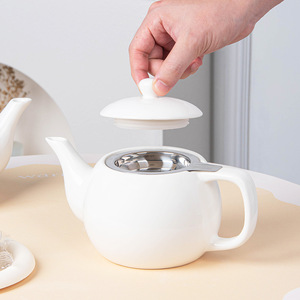 Juego de Té de Cerámica Estilo Europeo para el Hogar, Tetera Individual, Hervidor de Agua, Filtro de Acero Inoxidable, Celadón Blanco Brillante - Product Image 2