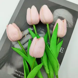 MU 5pcs Artificial Tulips Flowers for Home Decoration Wedding Bride Holding Fauk Flowers Real Touch Tulip 34cm