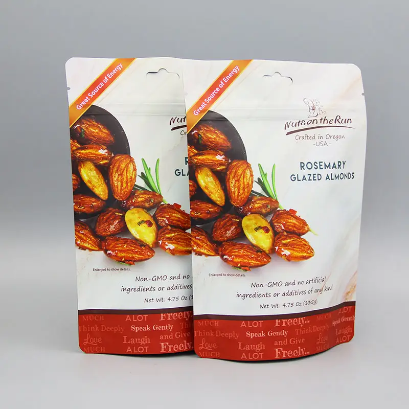 Sac d'emballage de noix d'amande recyclable et sûr pour les aliments debout sac de noix pour les aliments debout 250g 500g 1kg