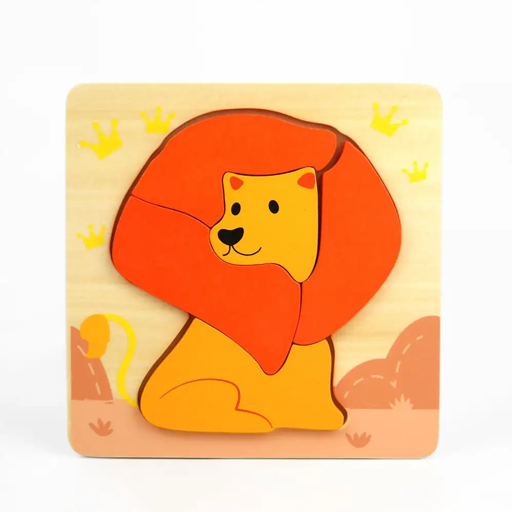 3D Cartoon Tiere passend pädagogischen Löwen Holz spielzeug Puzzle für Kinder