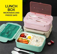 Boîte à lunch et à dîner portable en plastique à double couche, design classique sans BPA, avec cuillère et fourchette pour les enfants, l'école, le bureau, ensemble de repas