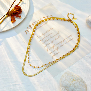 European American Double Layer Necklace Gold Imitation Pearl Chain Titanium Steel Flat Snake Design Geometric Irregular Pattern - Product Image 2