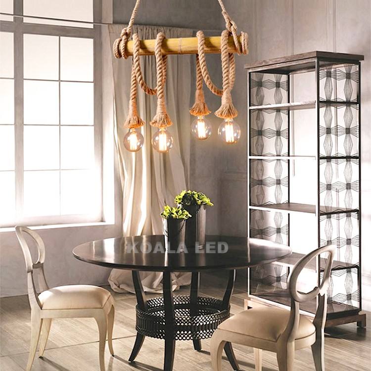 AIAO Suspension Corde De Chanvre Style Industriel Rétro Lampe E27 Lustre Cage Ronde Fer Suspendue Hauteur Réglable Pendentif Luminaire Bar Éclairage