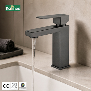Grifo de Lavabo de Color Gris Metálico, Monomando, Rectangular, para Baño, Diseño Moderno y Minimalista - Product Image 1