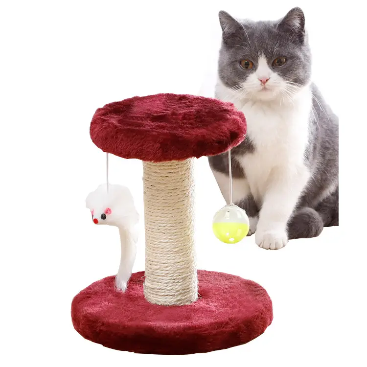 Wholesale Plush Sisal Cat Tree Toy Scratching Post with Ball and Mice