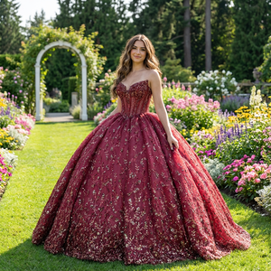 ชุดราตรีสีชมพูหวานแบบไร้สาย ประดับดอกไม้ระยิบระยับ สำหรับงาน Quinceanera, Sweet 16, งานเลี้ยงฉลองวันเกิด, งานประกวด, งานเต้นรำ รุ่น Dy6922 จาก Jancember - Product Image 1