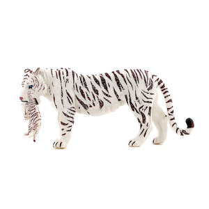 Modèles de faune sauvage simulée transfrontaliers, en PVC rouge et blanc, tigre adulte femelle portant son jeune, éducatif, maternité, cognition - Product Image 5