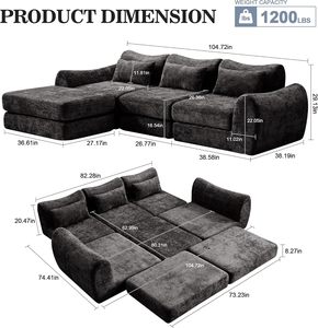 Sofá Cama Modular en la Nube, Sofá Seccional sin Estructura con Chaise Longue para Sala de Estar/Dormitorio, Sofá Shennel sin Montaje - Product Image 2