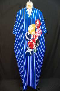 Vestido maxi tipo caftán con estampado de rayas para mujer, talla grande, manga corta, holgado, informal, a la moda - Product Image 5