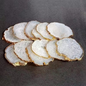 Polished Natural Agate Slices Large <strong>Crystal</strong> <strong>Coaster</strong> With Gold Rim for Wholesale - Product Image 6
