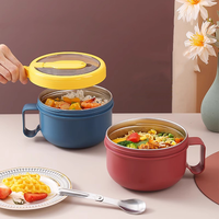 Lonchera Redonda de Gran Capacidad para Fideos Instantáneos, Apta para Alimentos, Ecológica, Hermética, Apta para Microondas, con Asa para Uso en la Cocina
