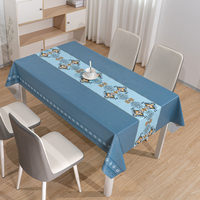 Nappe de table rectangulaire en PVC imprimé RNPT, motif floral bleu, résistante à la chaleur, pour mariage